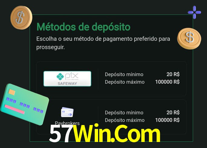 O cassino 57Win.Com oferece uma grande variedade de métodos de pagamento